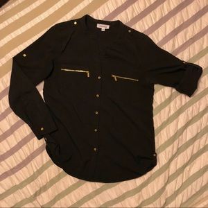 Calvin Klein button down with gold metal accents